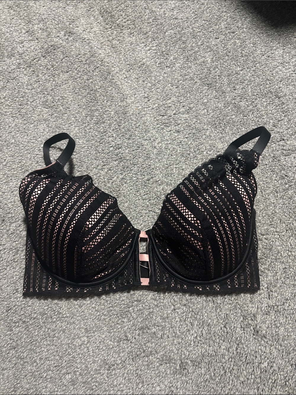 Victoria's Secret Black Lace Push-Up Bra with Pink Trim